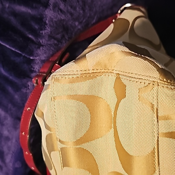 Coach Like new condition signature "CC" canvas tote with red patent accents. - Picture 3 of 6